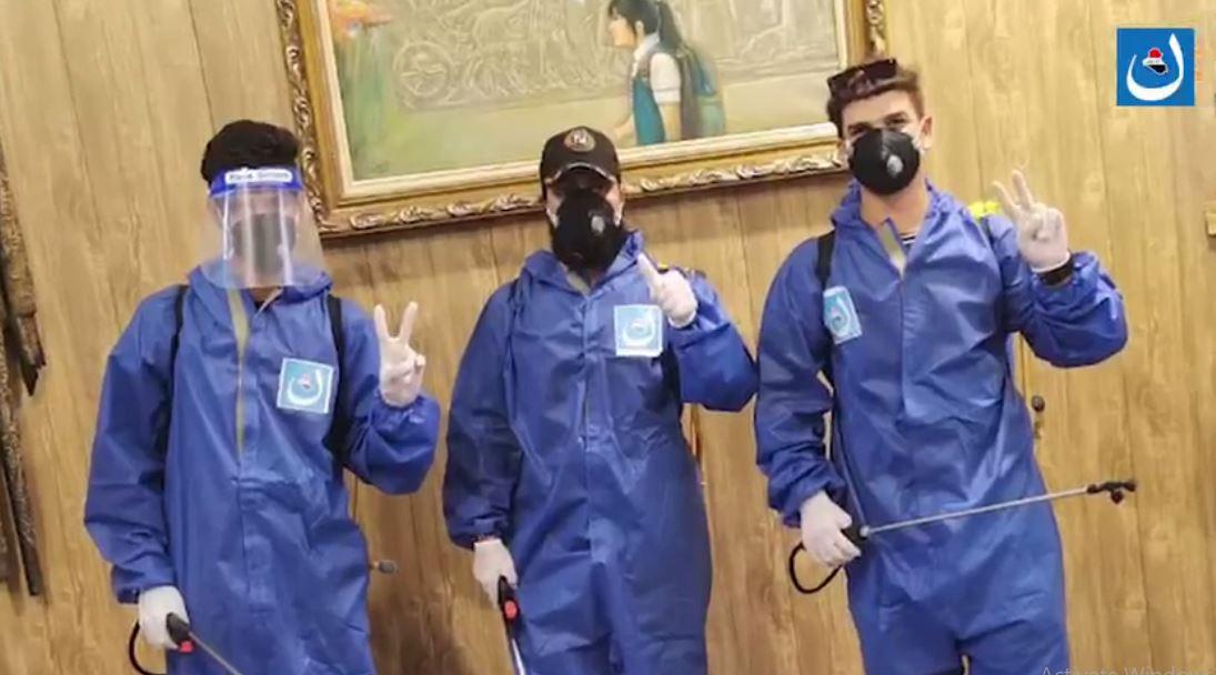 حملة تعقيم وتعفير مبنى نقابة الفنانين من قبل طلبة وشباب إئتلاف النصر